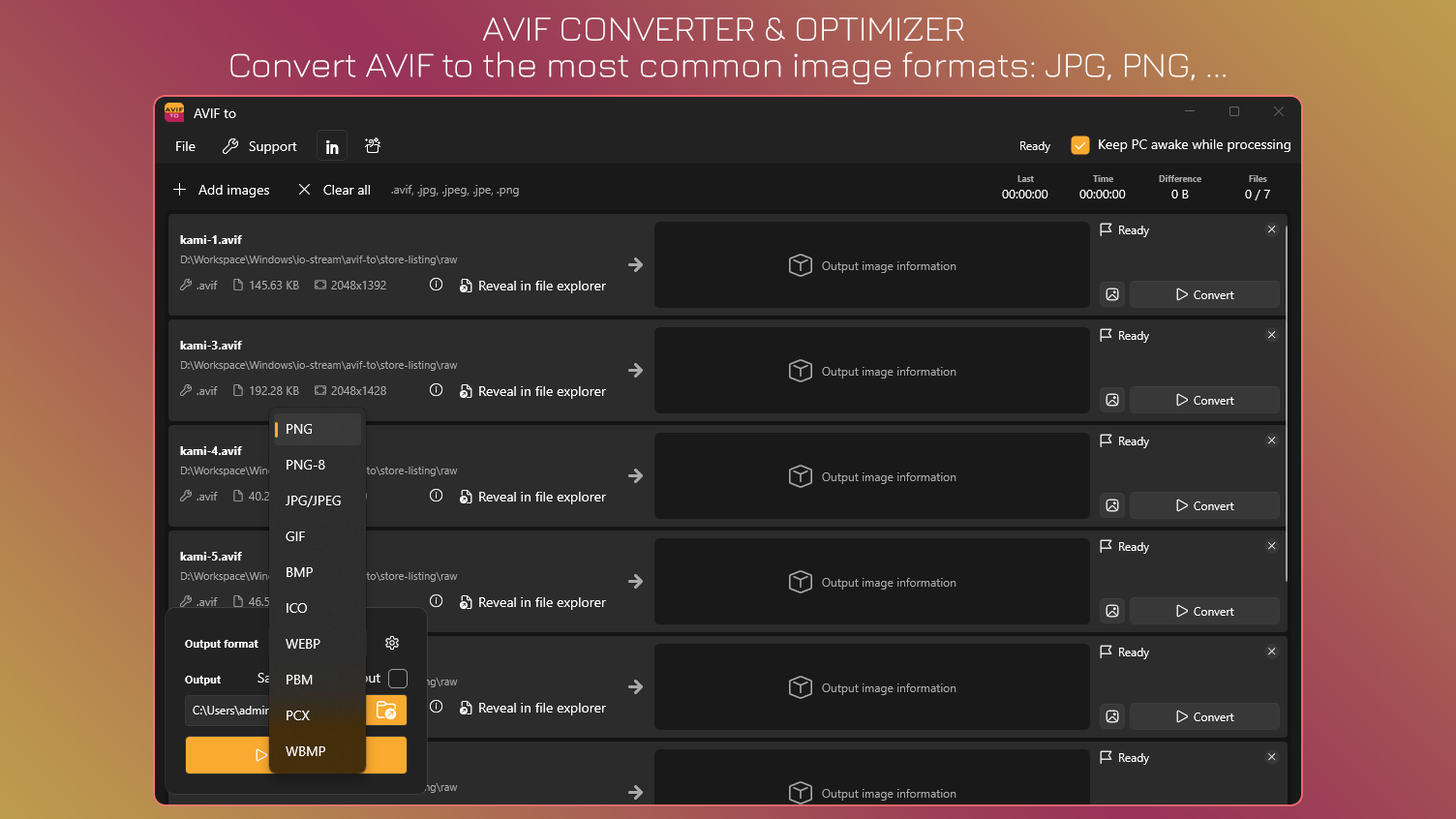 AVIF Converter & Optimizer - Convert AVIF to the most common image formats: JPG, PNG, ...