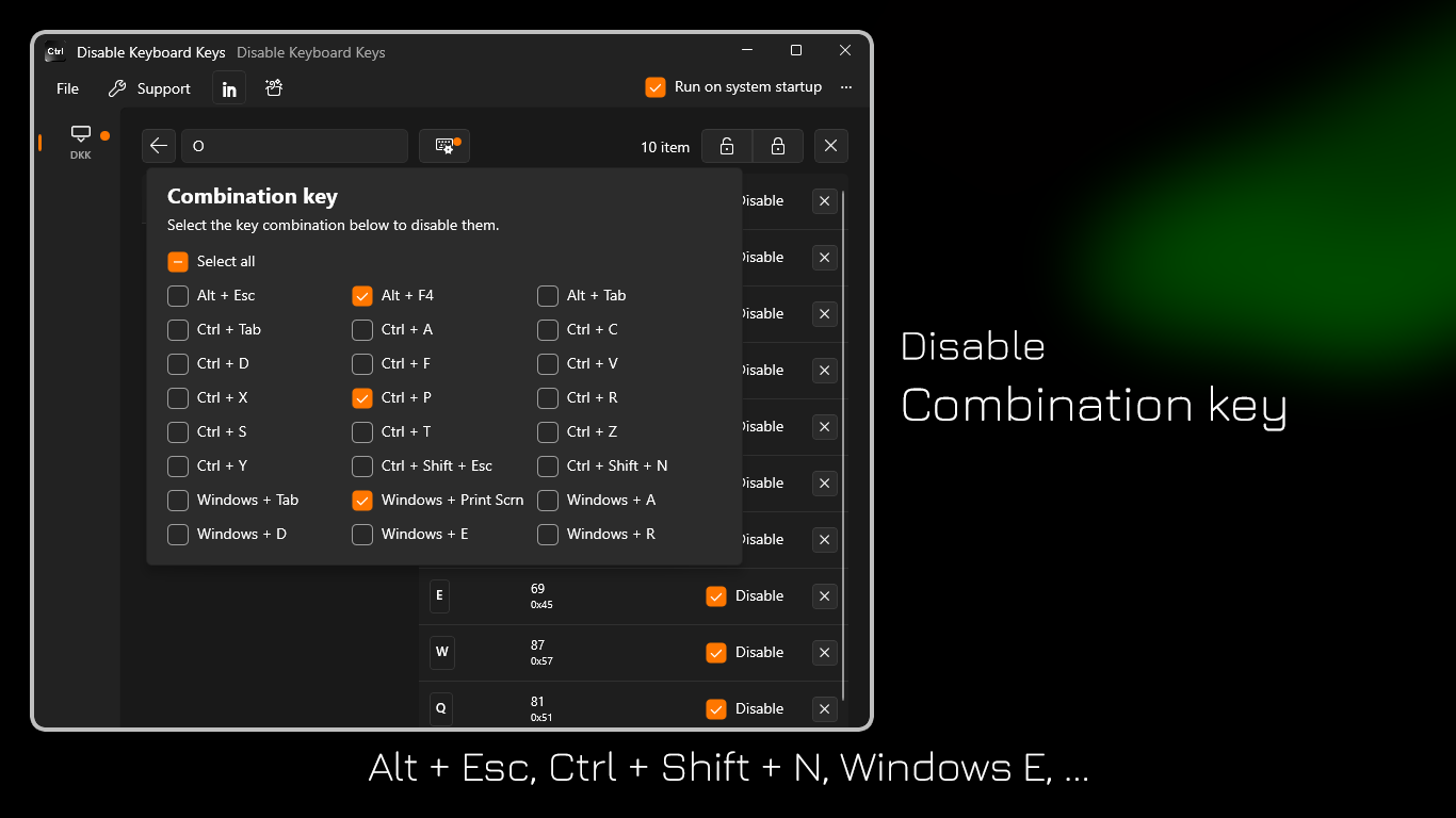 Disable Combination Key - Alt + Esc, Ctrl + Shift + N, Windows + E, ...