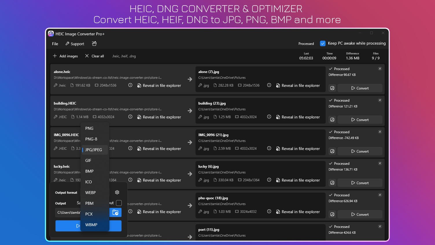 HEIC, DNG Image Converter & Optimizer - Convert HEIC, HEIF, DNG to JPG, PNG, BMP and more