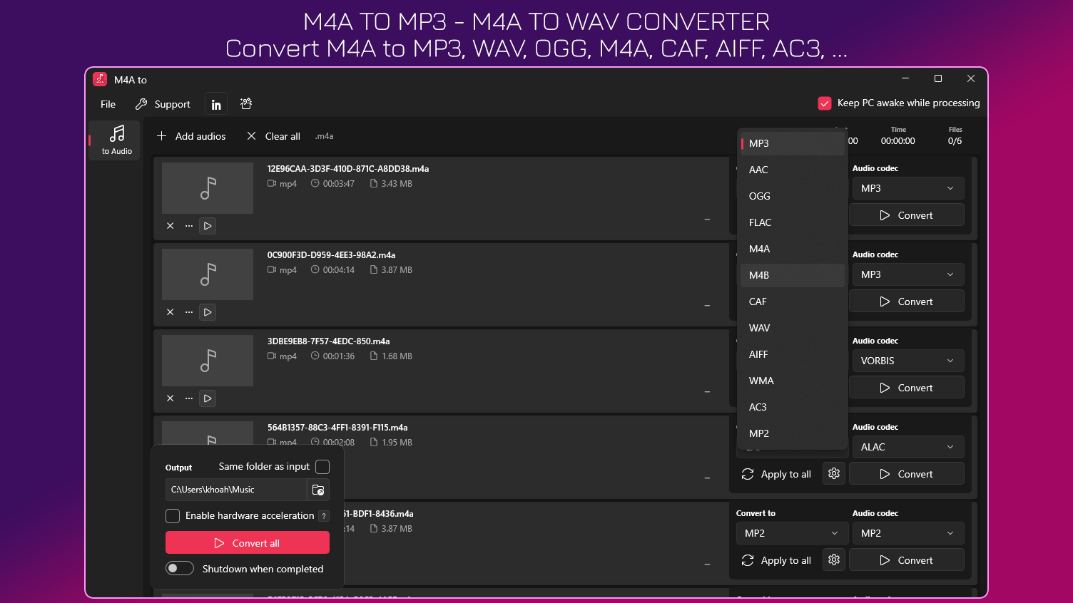 M4A to MP3 - M4A to WAV Converter - Convert M4A to MP3, WAV, OGG, CAF, AIFF, AC3, ...