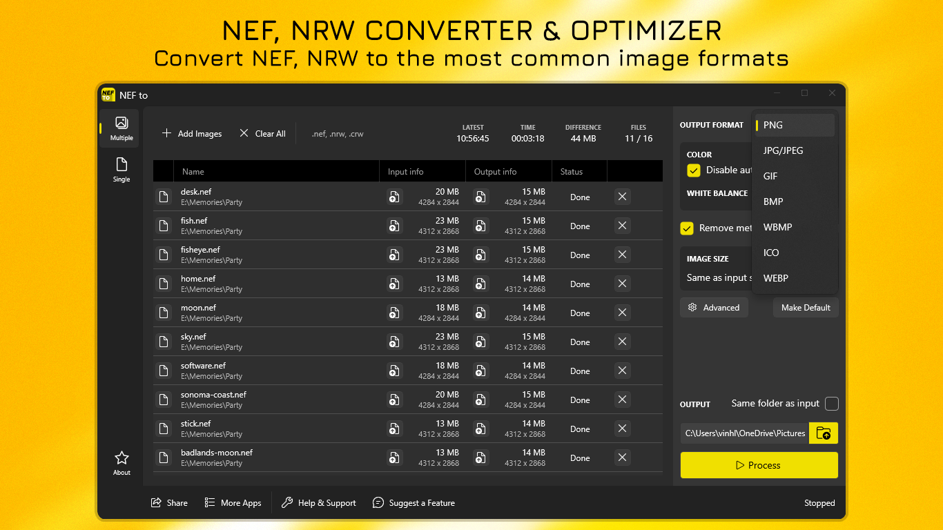 Simple to Use - Speed up conversion of NEF files in seconds without much effort.