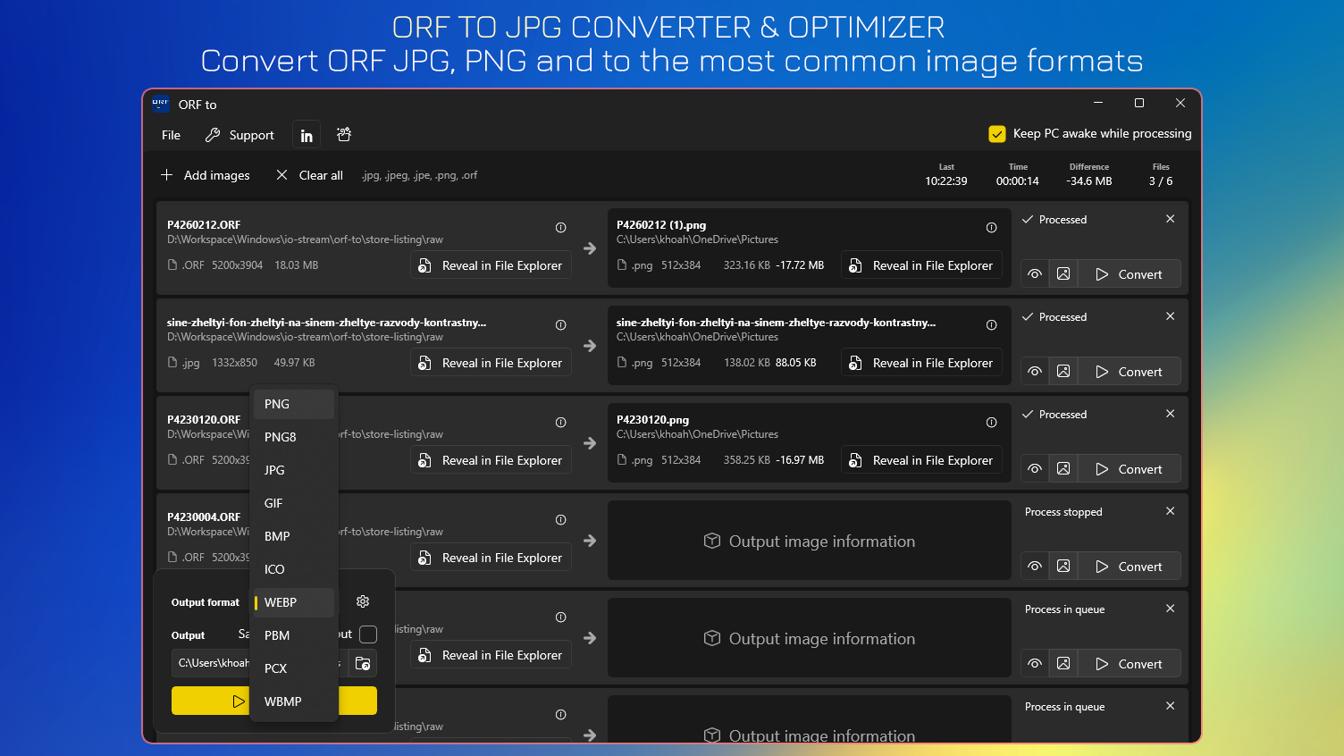 ORF to JPG Converter & Optimizer - Convert ORF to JPG, PNG and the most common image formats
