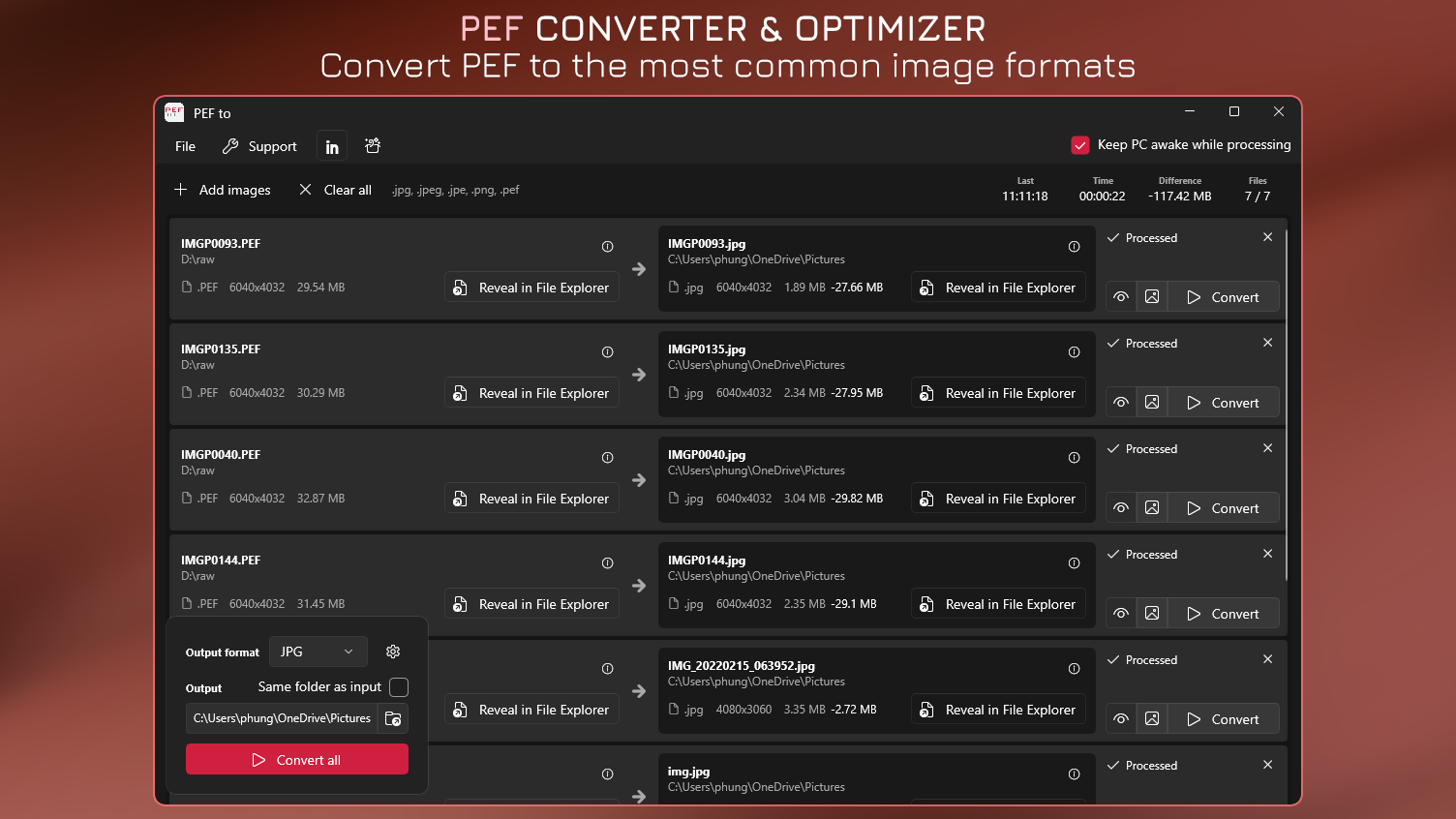 PEF Converter & Optimizer - Convert PEF to the most common image formats.
