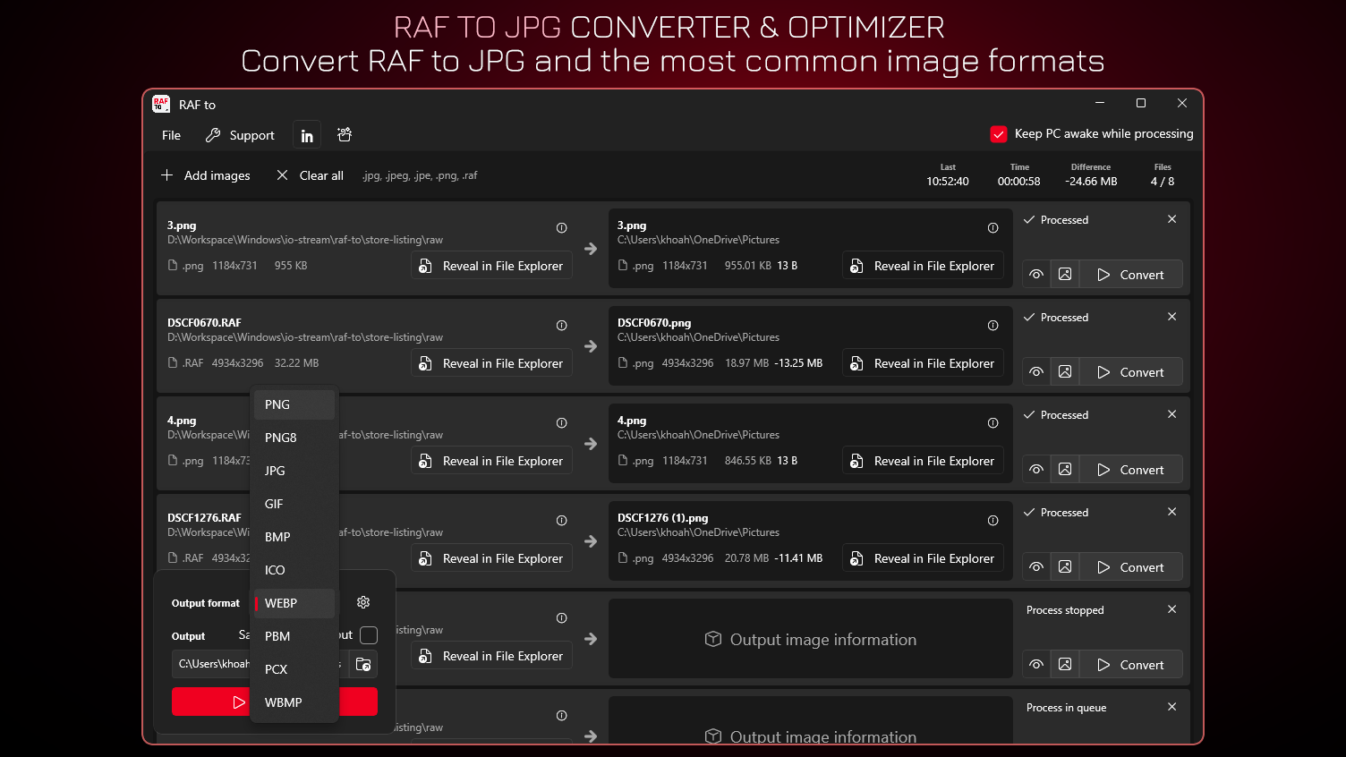 RAF to JPG Converter & Optimizer - Convert RAF to JPG and the most common image formats.
