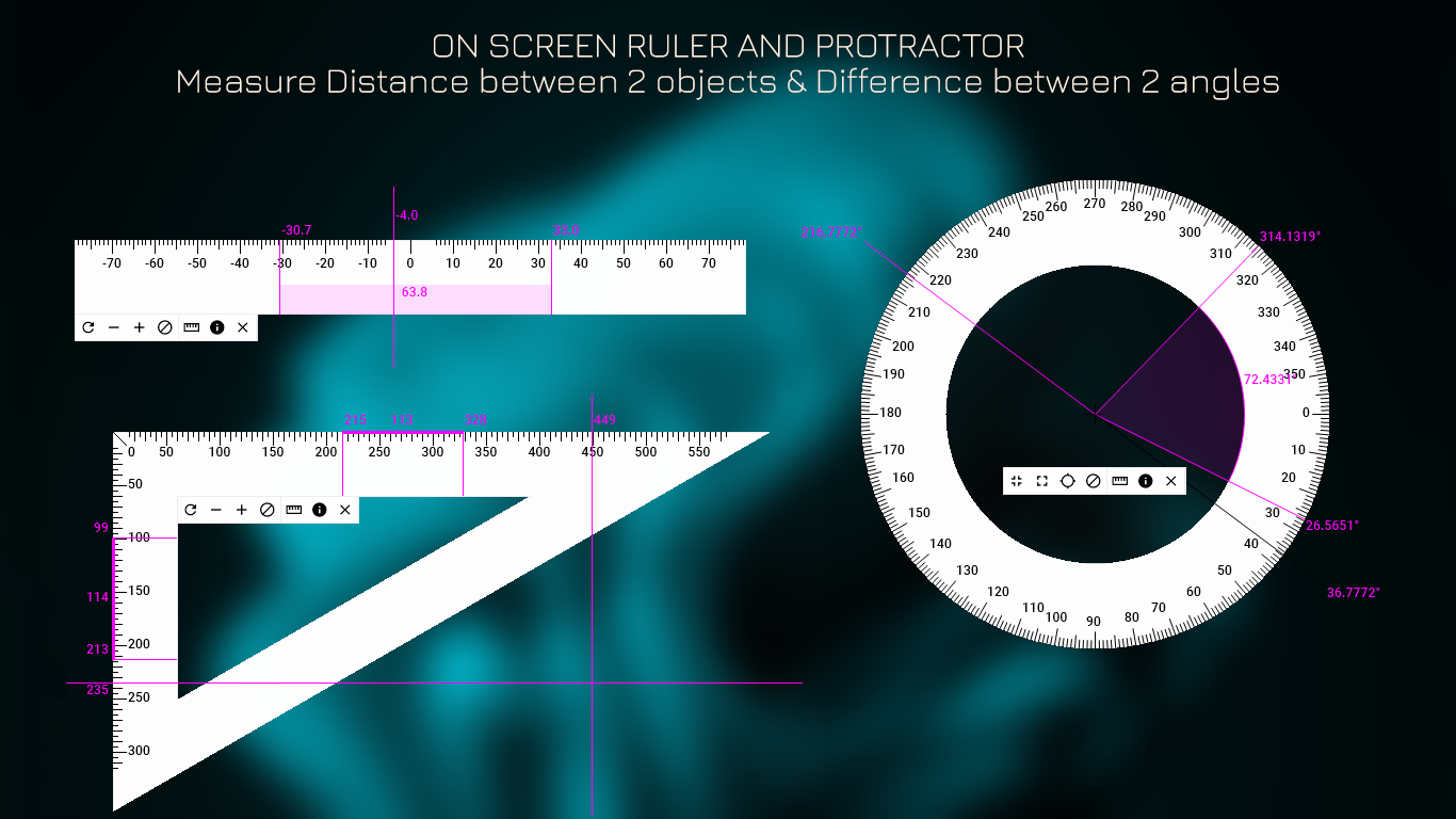 On Screen Ruler And Protractor - Measure Distance between 2 objects & Difference between 2 angles