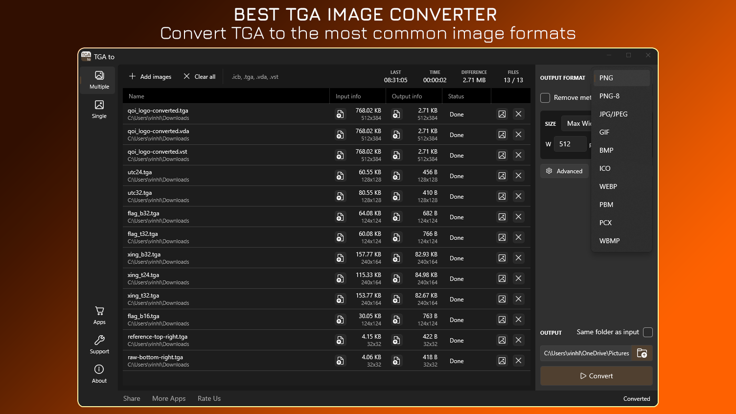 Best TGA Converter & Optimizer - Convert TGA, ICB, VDA, VST to the most common image formats.