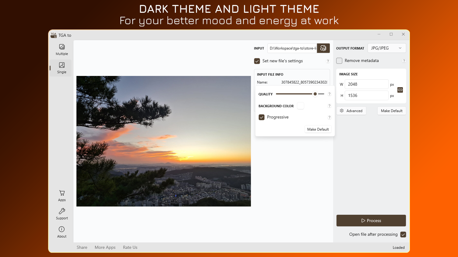 Dark Them and Light Theme - For your better mood and energy at work.