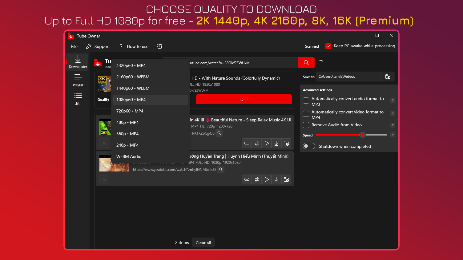 Choose Quality To Download - Up to Full HD 1080p for free - 2K 1440p, 4K 2160p, 8K, 16K (Premium)