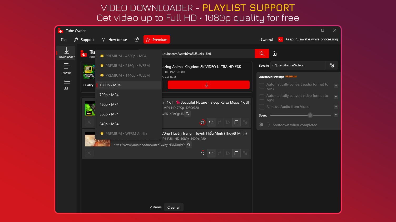 Video Downloader - Playlist Support - Get video in Full HD - 1080p quality for free