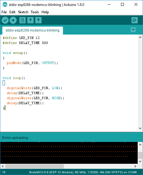 Upload code to ESP8266 NodeMCU.