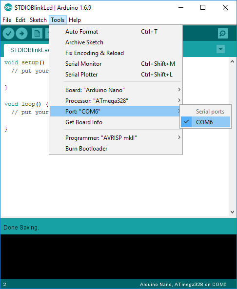 Chọn port Arduino.