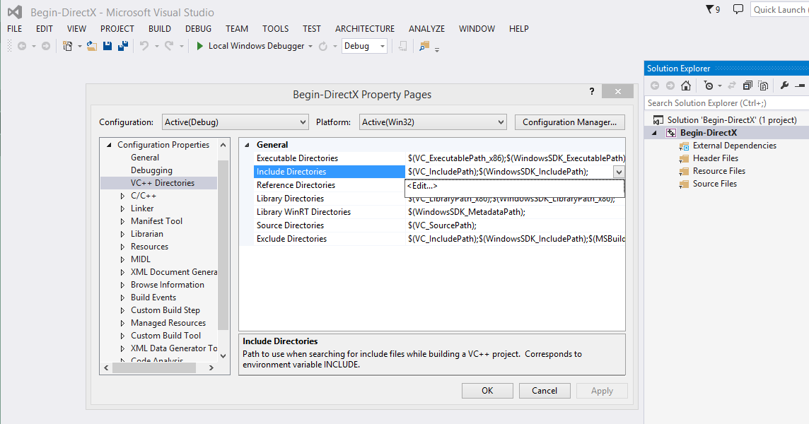 Thêm thư viện DirectX 9 vào project.