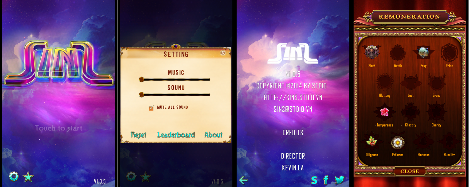 Menu game Sins