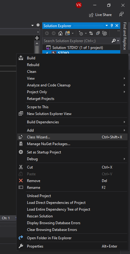 Visual Studio Class Wizard...