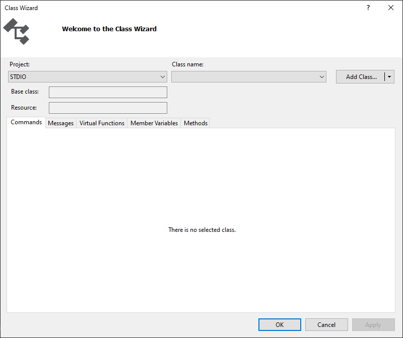 Cửa sổ Class Wizard... trong Visual Studio