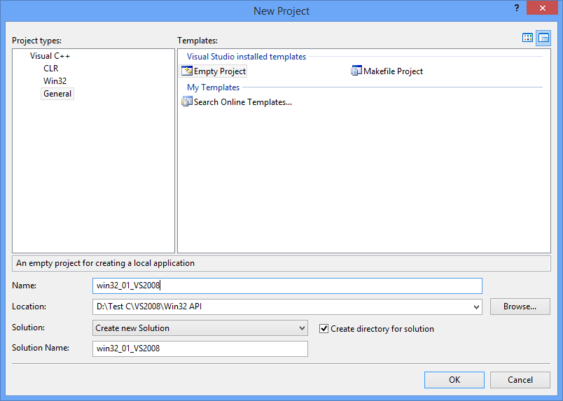 Đặt tên new project trong Visual Studio