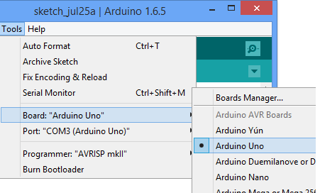 Chọn loại board Arduino.