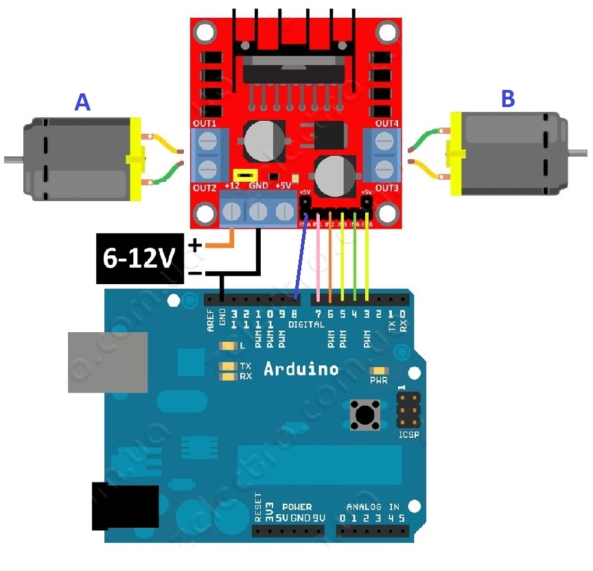 Sơ đồ nối dây mạch cầu H và động cơ - Arduino.