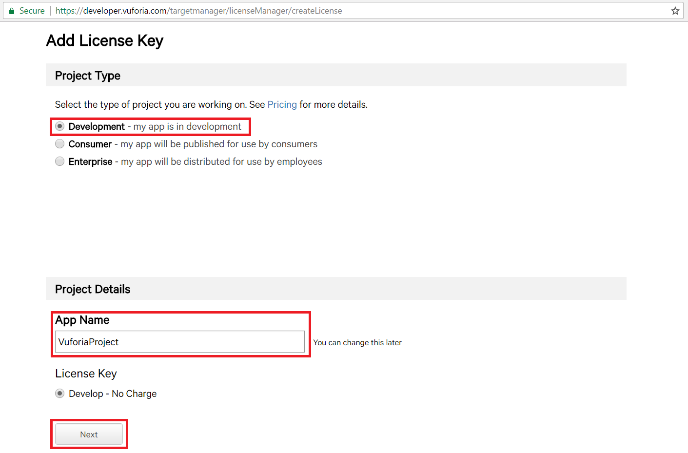 vuforia license key