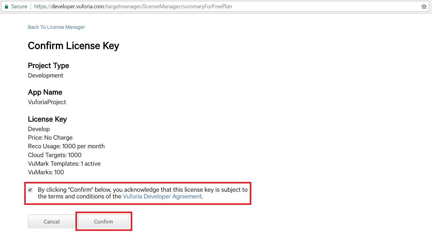 vuforia license key