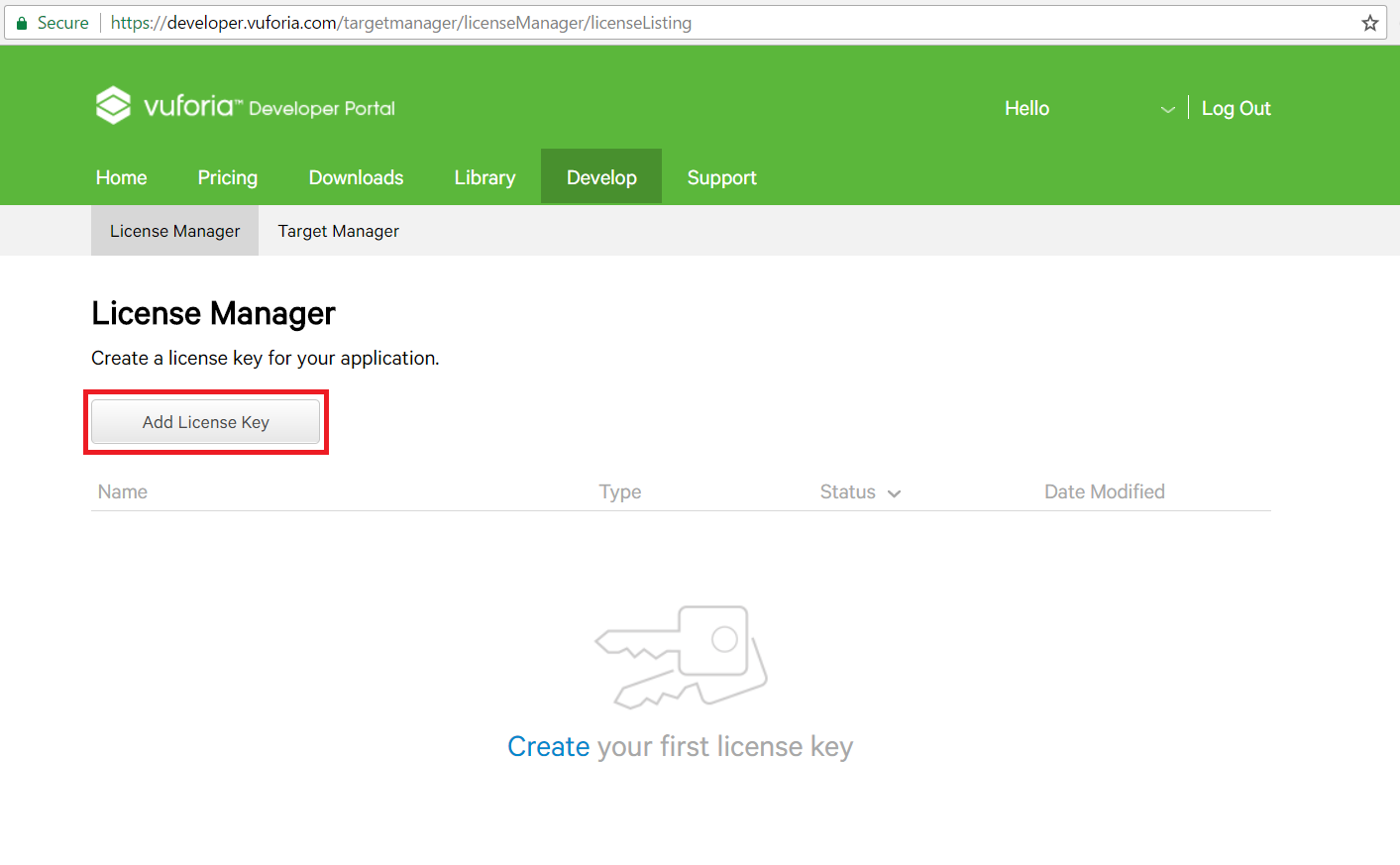 vuforia license key