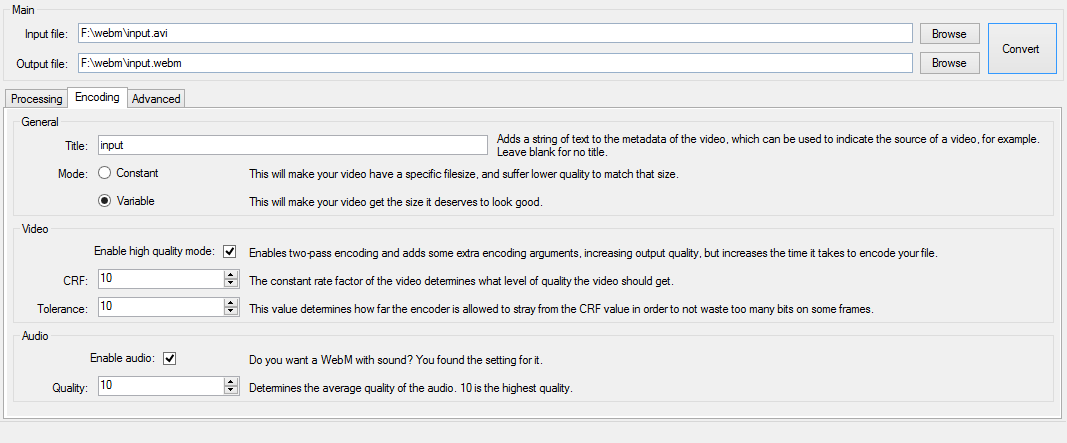 WebM for Retards - Options