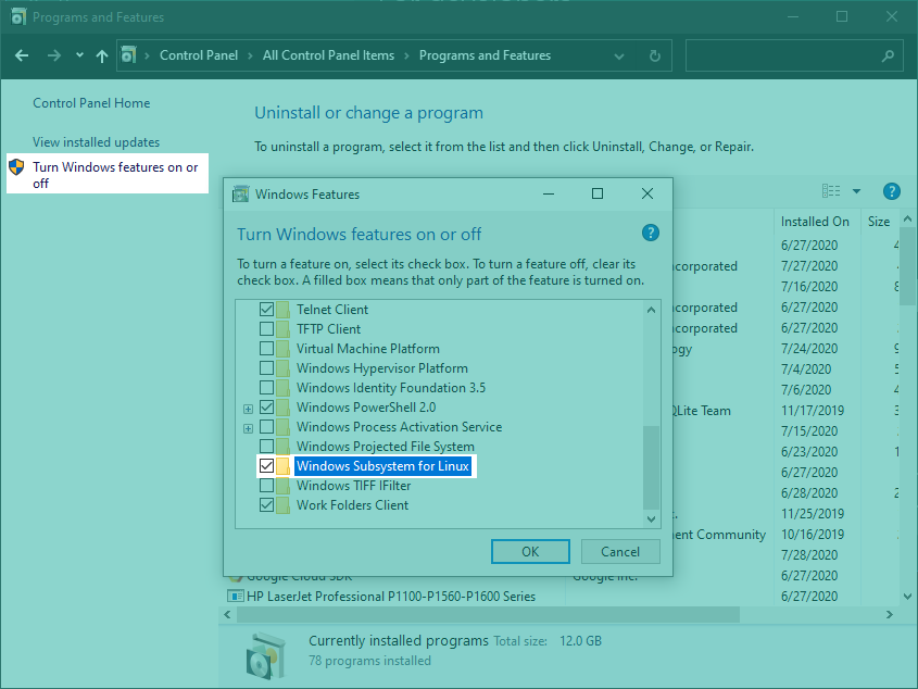Cài đặt Windows Subsystem for Linux