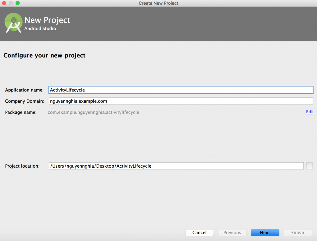 Tạo project Android.